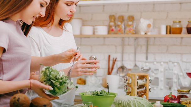 healthy nutrition vegetarian lifestyle women salad - Zdjęcie, obraz