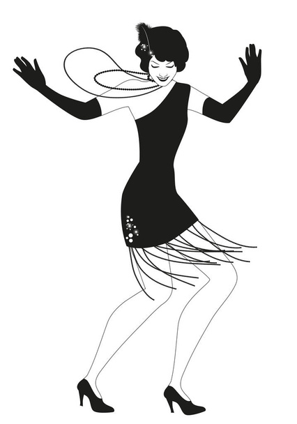 Menina flapper engraçado vestindo roupas de estilo vintage dançando charleston isolado no fundo branco
 - Vetor, Imagem