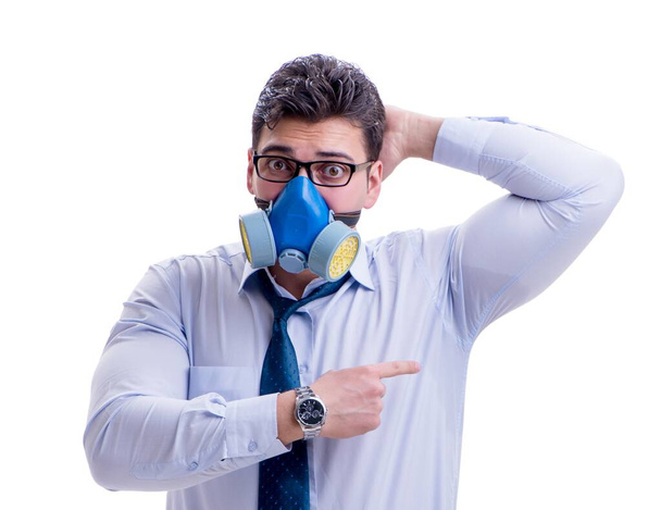 Homme d'affaires transpirant excessivement mauvaise odeur isolé sur blanc - Photo, image
