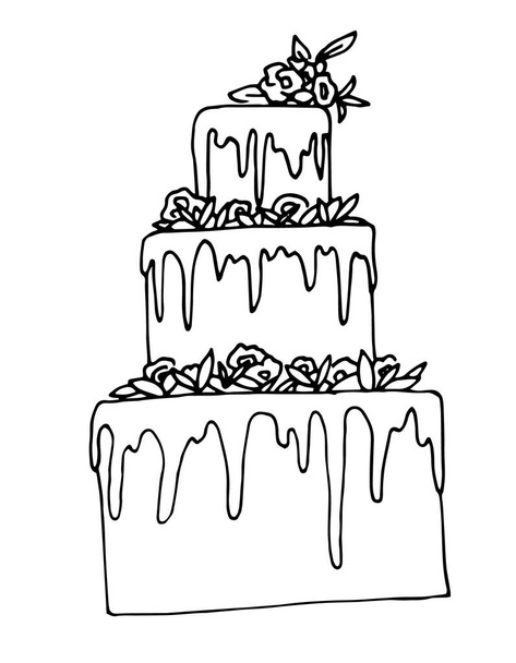Wedding Cake line art, ilustração vetorial para cartões de convite e saudação. Estilo doodle
. - Vetor, Imagem