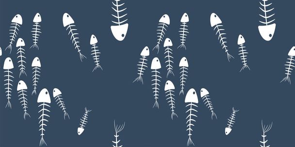 seamless pattern of fish skeletons on a gray background. concept of magic, mysticism and voodoo. for fabric, cards, prints, wallpapers - Vector, Image