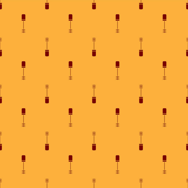 Red Mascara brush icon isolated seamless pattern on brown background. Vector Illustration - Vector, Image