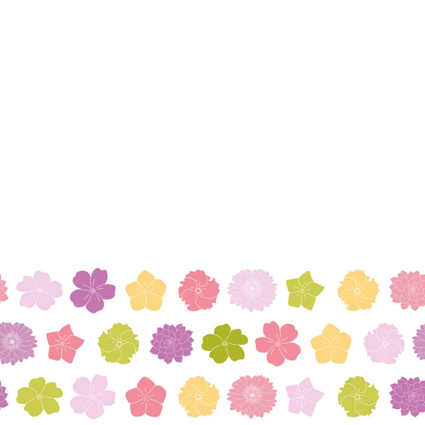 colorful flowers border seamless pattern white background - Vector, imagen