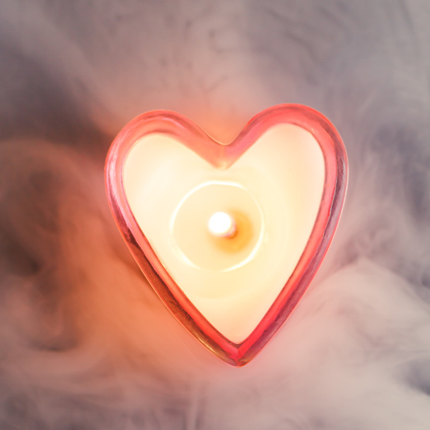 burning candle heart in dense fog - Photo, Image