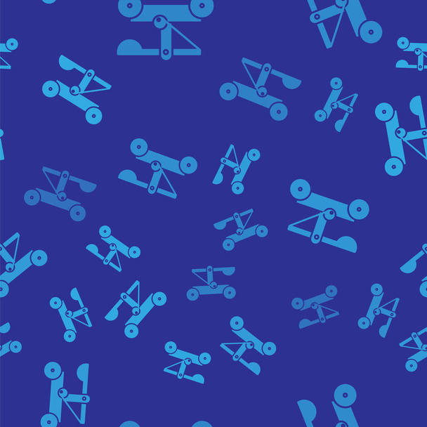 Azul Antiguo medieval de madera catapulta tiro piedras icono aislado patrón sin costura sobre fondo azul. Ilustración vectorial
 - Vector, Imagen