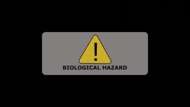 Die Warnung vor Biogefahrenskatastrophen schlägt fehl. Gefahr einer Virusinfektion. schwarzer Hintergrund. Bewegungsgrafik. - Filmmaterial, Video