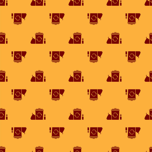 Red Papierkorb mit Recycling-Symbol Symbol isoliert nahtlose Muster auf braunem Hintergrund. Mülleimer-Symbol. Mülleimer-Schild. Papierkorb. Vektorillustration - Vektor, Bild