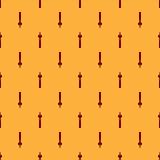 Red Disposable plastic fork icon isolated seamless pattern on brown background. Vector Illustration - Vetor, Imagem
