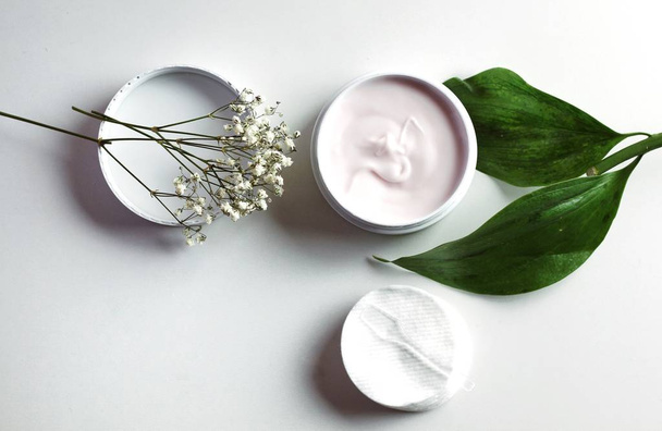 Organic skincare products on minimalistic background with copy space - Photo, Image
