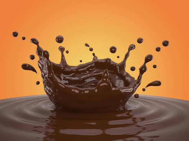 3d illusztrációja csokoládé fröccsenés gradiens sárga backgroun - Fotó, kép