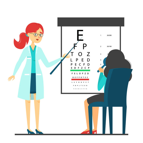 Female beautiful doctor oculist in glasses standing - Vector, Image