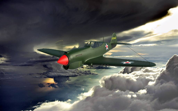 3d απόδοση ενός παγκόσμιου πολέμου δύο αεροπλάνο απομονωμένο σε λευκό φόντο. - Φωτογραφία, εικόνα
