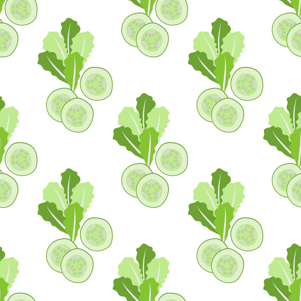 Seamless background from slices of cucumber , lettuce, Chinese cabbage. Health food. Cooking food . Ingredients for vegetable salad. - Vector, Image