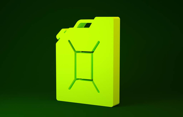 Жовтий каністр для значка бензину ізольований на зеленому фоні. Значок дизельного газу. Концепція мінімалізму. 3D ілюстрація 3D рендеринга
 - Фото, зображення