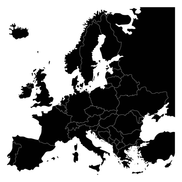 Euroopan mantereen kartta. Maarajat ja Eurooppa. Eristetty vektorikuva mustalla värillä
. - Vektori, kuva