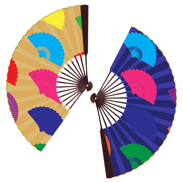 Oriental folding fan set, vector isolated illustration - Vetor, Imagem
