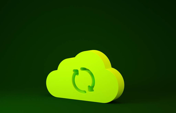 Yellow Cloud sync refresh icoon geïsoleerd op groene achtergrond. Wolk en pijlen. Minimalisme concept. 3d illustratie 3d renderen - Foto, afbeelding