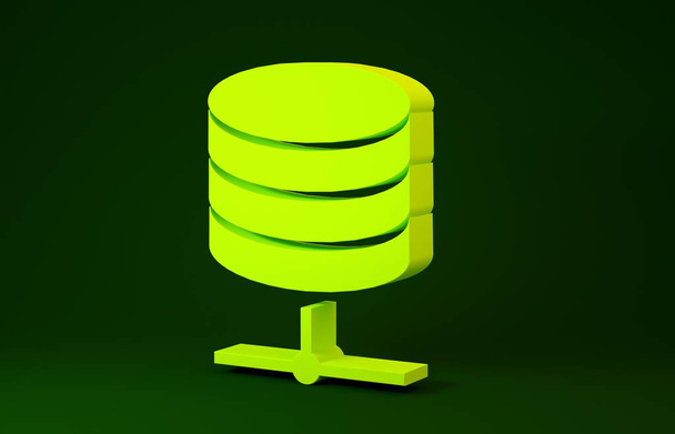 Gelber Server, Daten, Webhosting-Symbol isoliert auf grünem Hintergrund. Minimalismus-Konzept. 3D Illustration 3D Renderer - Foto, Bild