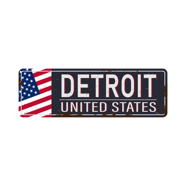 Detroit vintage roestig metalen bord op een witte achtergrond, vector illustratie - Vector, afbeelding