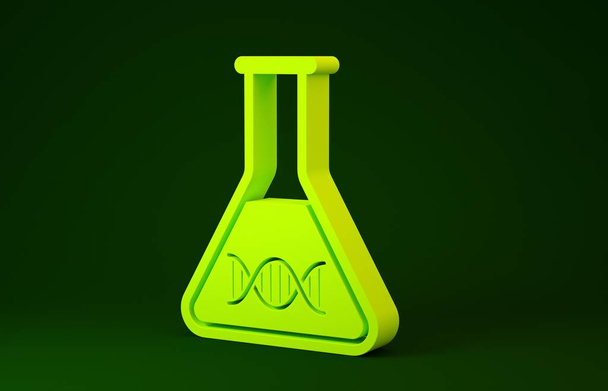 Keltainen DNA tutkimus, hakukuvake eristetty vihreällä taustalla. Geenitekniikka, geenitestaus, kloonaus, isyystestaus. Minimalismin käsite. 3d kuva 3D renderöinti
 - Valokuva, kuva