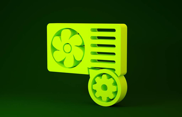 Acondicionador de aire amarillo y engranaje icono aislado sobre fondo verde. Ajustar la aplicación, concepto de servicio, opciones de configuración, mantenimiento, reparación, fijación. Concepto minimalista. 3D ilustración 3D render
 - Foto, Imagen