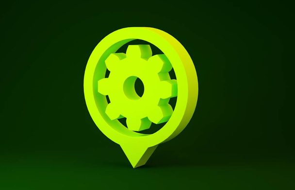 Yellow Setting icon isolated on green background. Tools, service, cog, gear, cogwheel sign. Minimalism concept. 3d illustration 3D render - Photo, Image