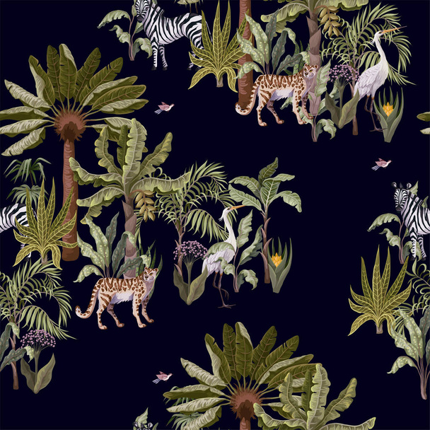 Seamless pattern with tropical trees and animals. Vector. - Vector, Image