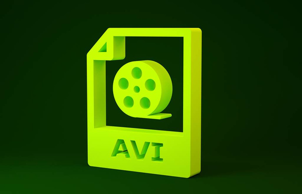 Dokument souboru Yellow Avi. Stáhnout avi ikonu tlačítka izolované na zeleném pozadí. Symbol souboru Avi. Minimalismus. 3D ilustrace 3D vykreslení - Fotografie, Obrázek