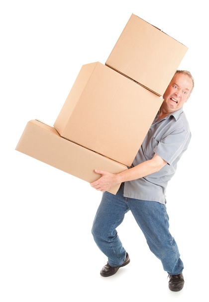 mies tuskallisesti kuljettaa laatikoita
 - Valokuva, kuva