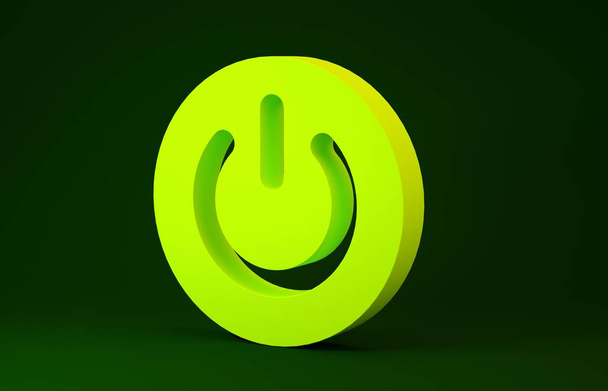 Ícone de botão de energia amarelo isolado no fundo verde. Iniciar sinal. Conceito de minimalismo. 3D ilustração 3D render
 - Foto, Imagem