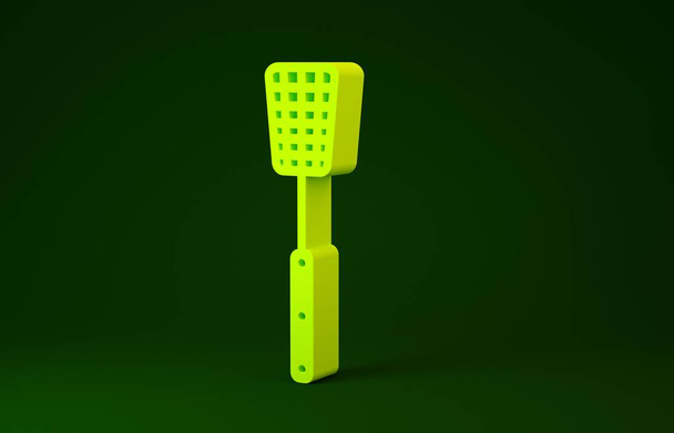 Κίτρινη σπάτουλα μπάρμπεκιου που απομονώνεται σε πράσινο φόντο. Εικονίδιο σπάτουλας κουζίνας. Πινακίδα σπάτουλας. Εργαλείο ψησίματος και ψησίματος. Μινιμαλιστική έννοια. 3D απεικόνιση 3d καθιστούν - Φωτογραφία, εικόνα