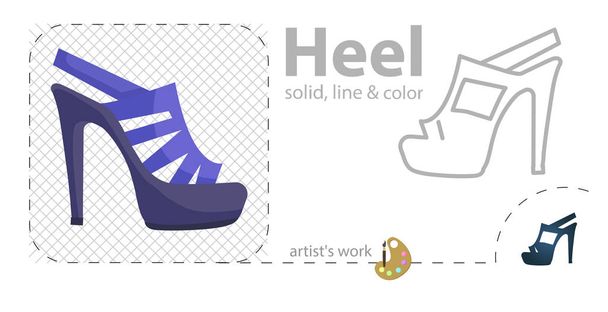 women's heeled sandals flat, solid, line icon - Vector, Image