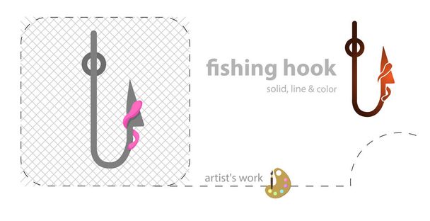 Fish hook flat, solid, line icon - Vector, Image