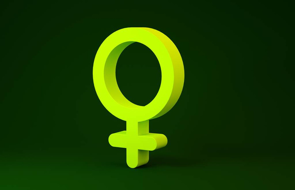 gelbes weibliches Gender-Symbol auf grünem Hintergrund. Venussymbol. das Symbol für einen weiblichen Organismus oder eine Frau. Minimalismus-Konzept. 3D Illustration 3D Renderer - Foto, Bild