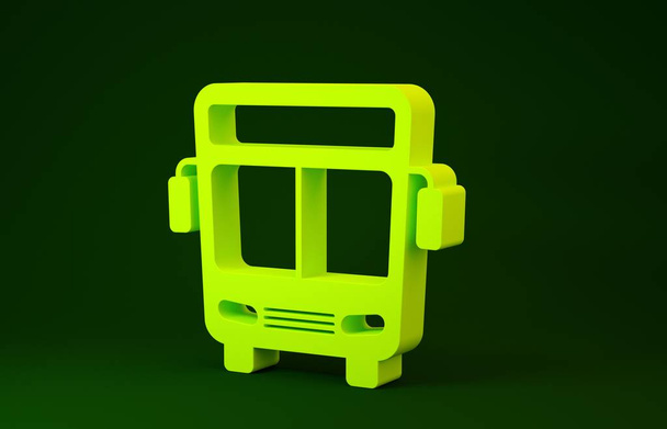 Keltainen Bus kuvake eristetty vihreällä taustalla. Kuljetuskäsite. Bussikuljetuskyltti. Matkailu tai julkisen ajoneuvon tunnus. Minimalismin käsite. 3d kuva 3D renderöinti
 - Valokuva, kuva