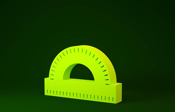 Yellow Protractor grid for measuring degrees icon isolated on green background. Tilt angle meter. Measuring tool. Geometric symbol. Minimalism concept. 3d illustration 3D render - Photo, Image