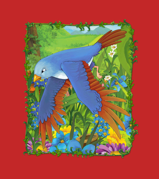 cartoon scene with beautiful bird on the meadow illustration - Foto, immagini