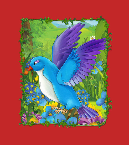 cartoon scene with beautiful bird on the meadow illustration - Φωτογραφία, εικόνα