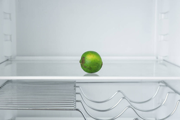 Old lime on empty shelf in refrigerator - Photo, image