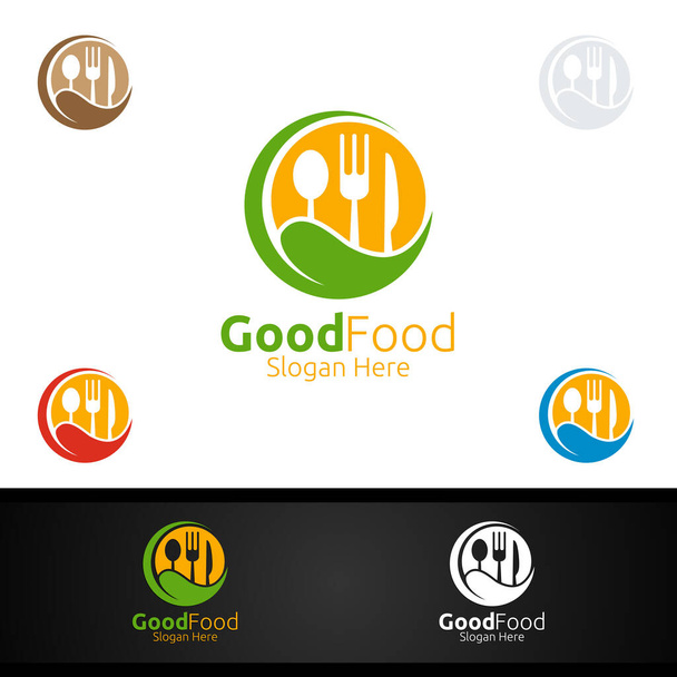 Healthy Food Logo Template for Restaurant or Cafe - Vector, Image