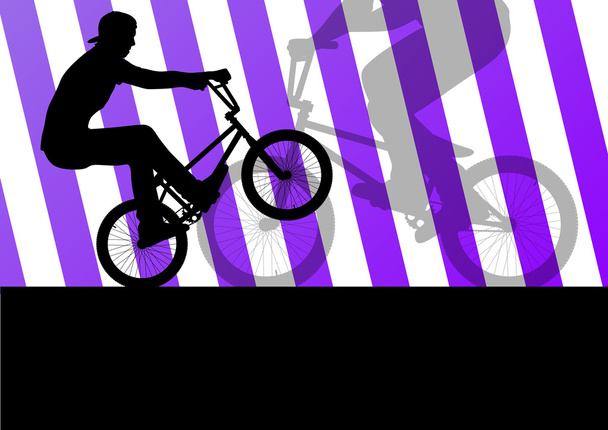 Extreme cyclist active sport silhouettes vector background - Vector, Image