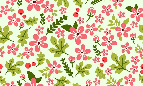 Christmas floral pattern background, with seamless leaf and flower design. - Wektor, obraz
