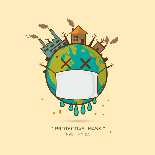 Earth wearing pollution mask - Vector, Image