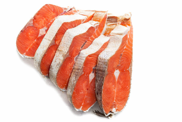 Delicious steaks of coho salmon fish after freezing before cooki - Фото, изображение