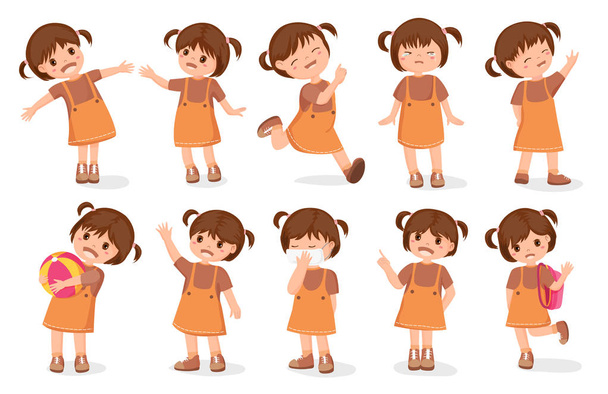 set niñas personajes dibujos animados style.vector ilustración
 - Vector, Imagen