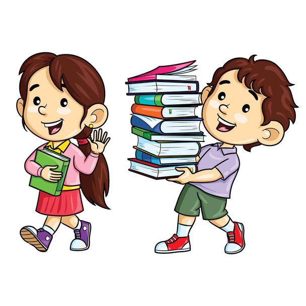 Ilustrace karikatura roztomilé děti nosit knihy. - Vektor, obrázek