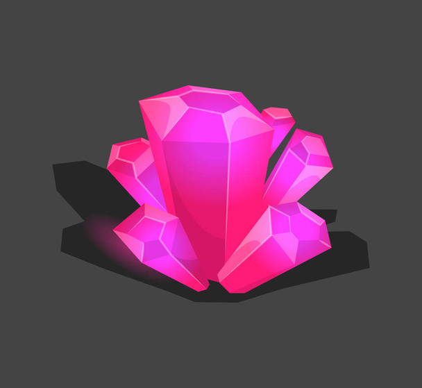 Crystalline stone or gem and precious gemstone for jewellery. Simple crystal symbol with reflection. Cartoon icon as decoration for games. Isolated Vector. Violet - Vector, Image