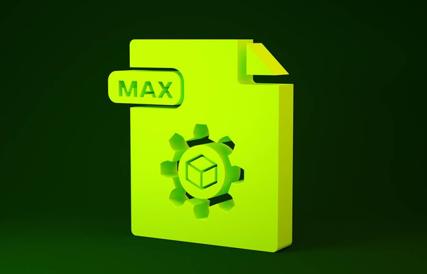 Dokument se žlutým maxem. Stáhnout ikonu tlačítka max izolované na zeleném pozadí. Maximální symbol souboru. Minimalismus. 3D ilustrace 3D vykreslení - Fotografie, Obrázek