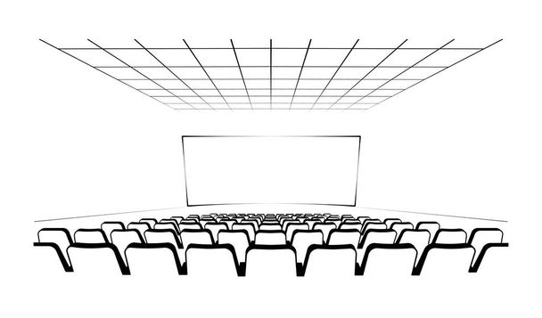 Monochrome drawing of a cinema hall vector illustration - Vector, Imagen