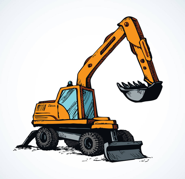 Excavator drawing isolated on white background - Vector, Image